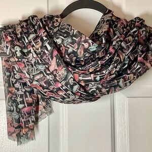 Fable England Black Magical Mushrooms Lightweight Scarf - NWT